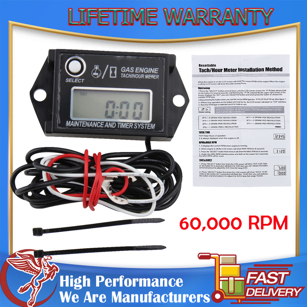 Waterproof Digital Inductive Tiny Tach Meter Small Engine Tachometer Hour Meter