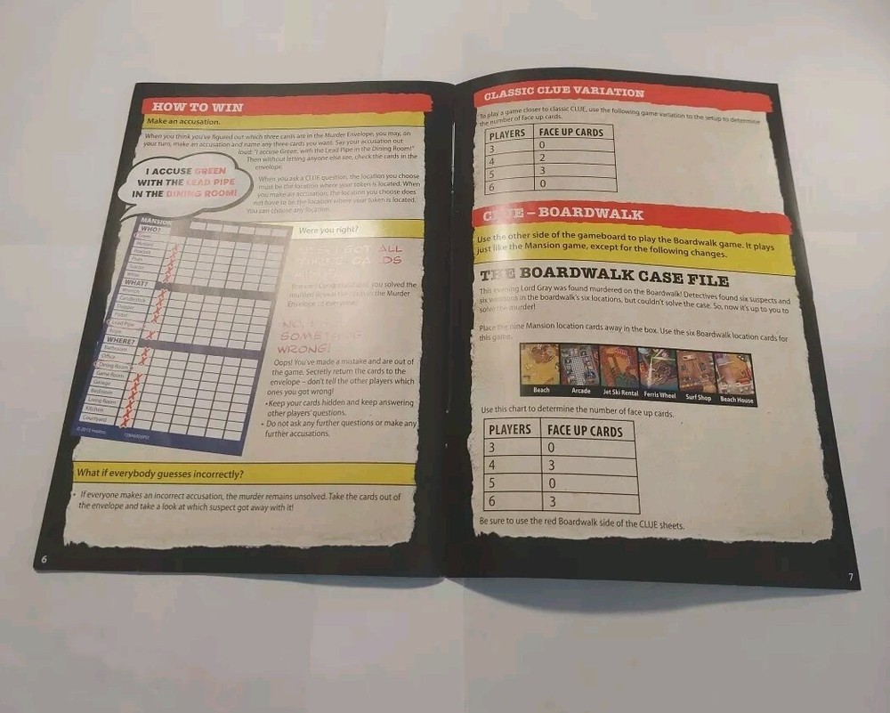 2013 Clue Mystery Game Replacement Instructions Only