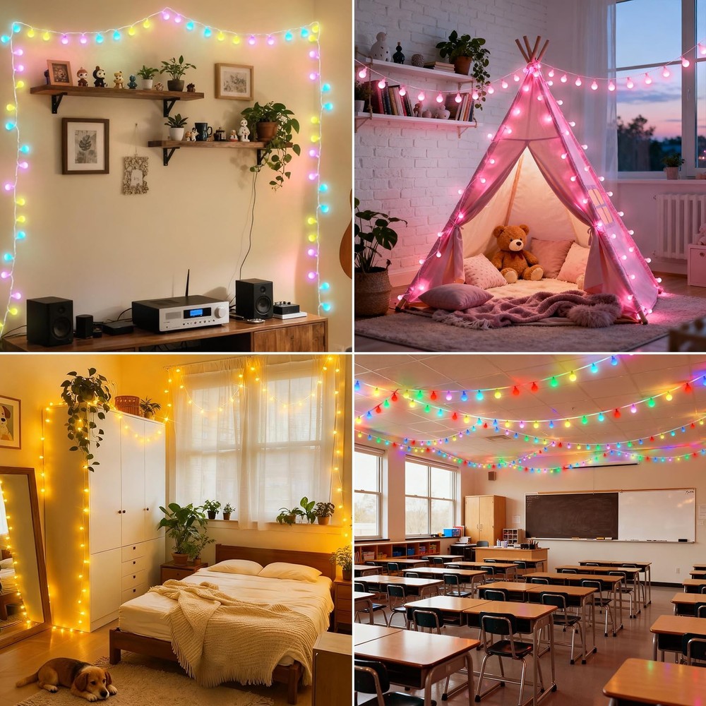 OMIKA 33FT 60 LED Color Changing Globe String Lights, Warm White & Multicolor US