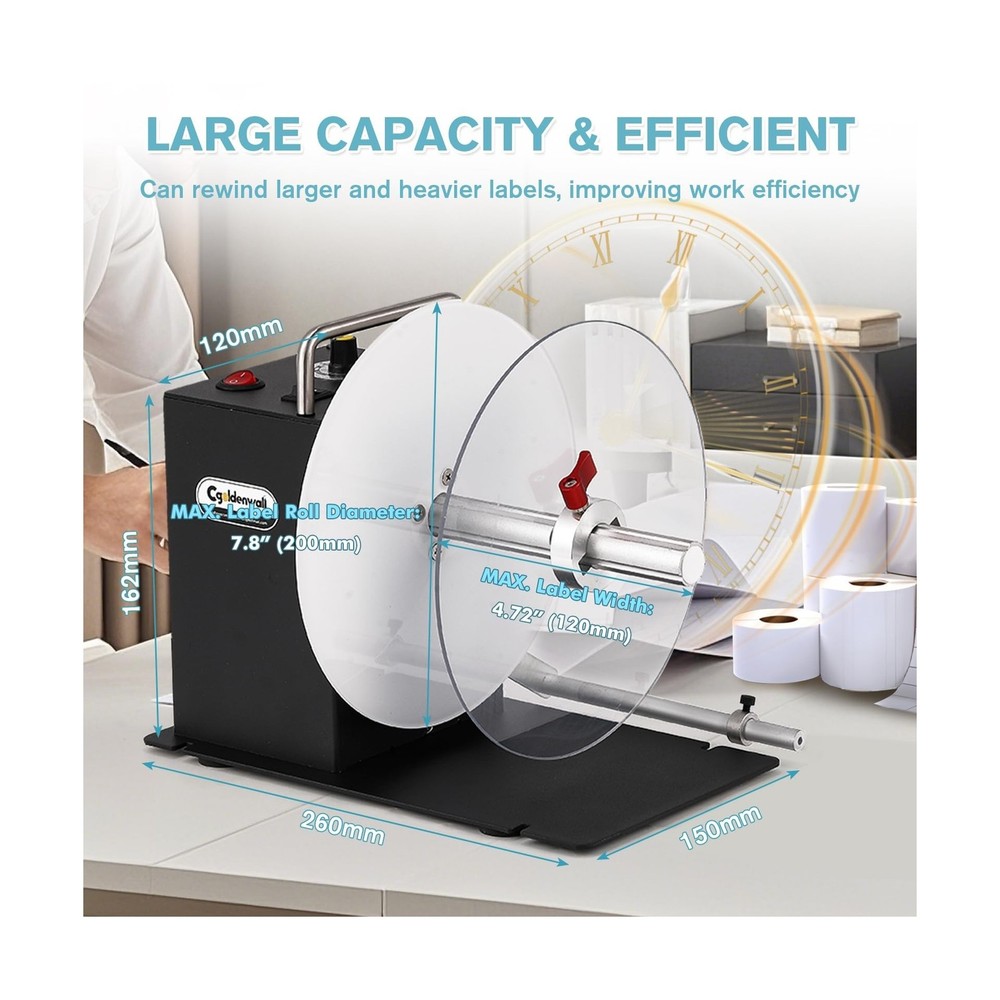 CGOLDENWALL Automatic Label Rewinder Machine, Bidirectional Rewinding, Corefr...