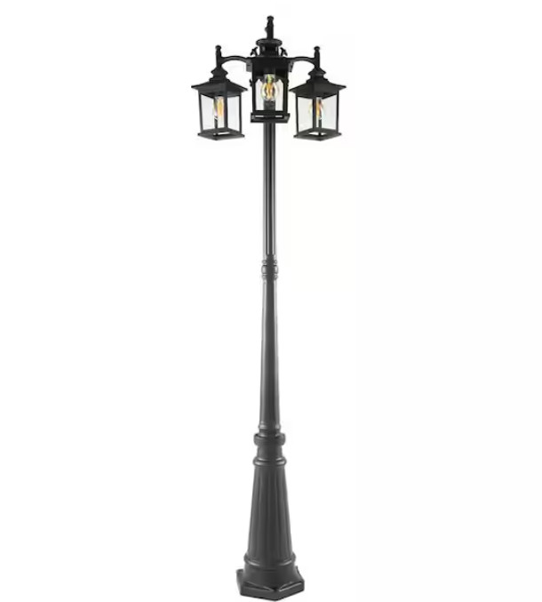 Lutec 7205601012 3-Light Black Outdoor Post Lantern