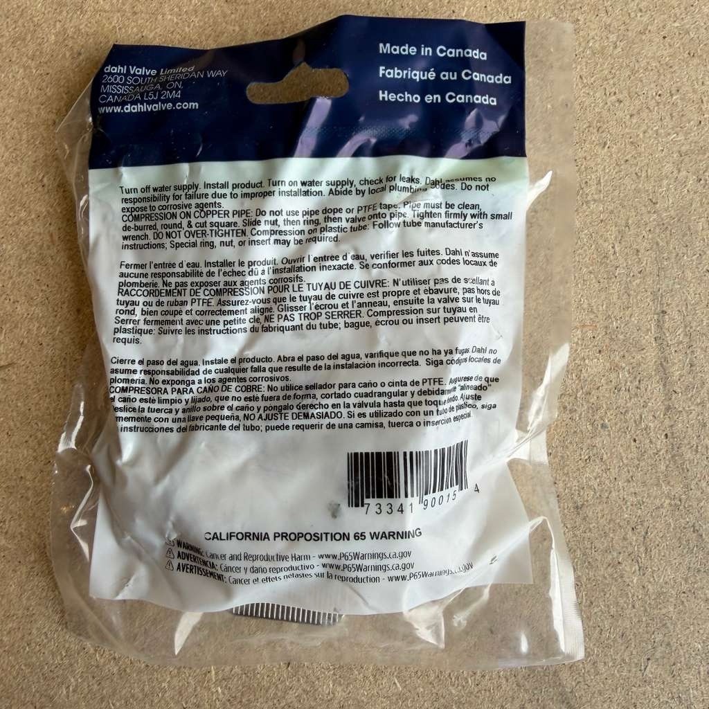 SET OF 4 DAHL ECO 511-33-31 Mini Ball Valve 5/8" x 3/8" Compression