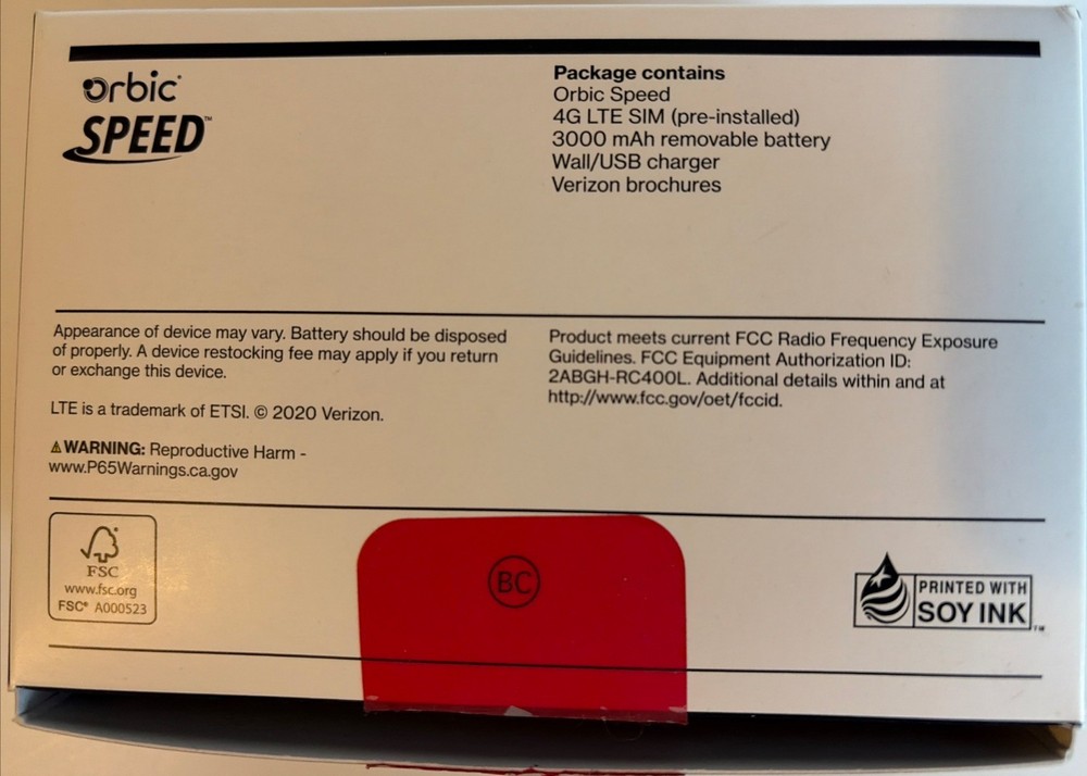 Verizon Orbic Speed Mobile Hotspot 4G LTE SIM