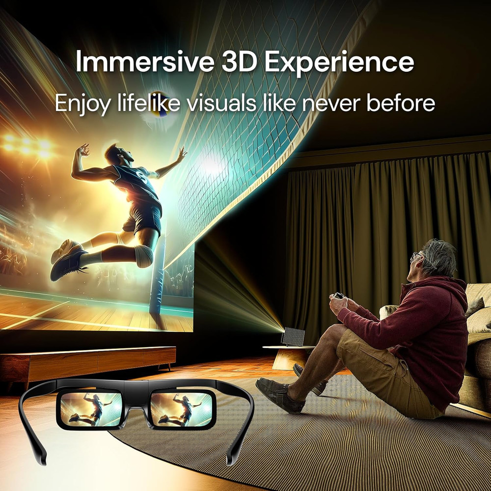 DLP Link 3D Glasses, Rechargeable Active Shutter Eyewear compatiable with Vision