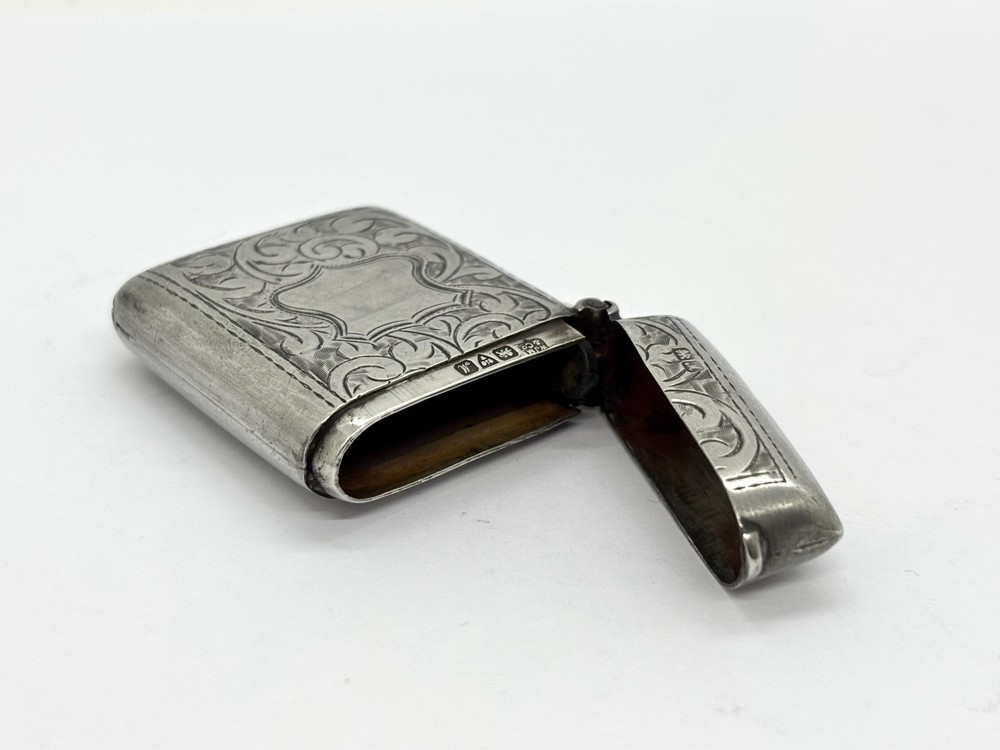 Antique Solid Sterling Silver Vesta Case Fob - Acanthus pattern - 24.5g