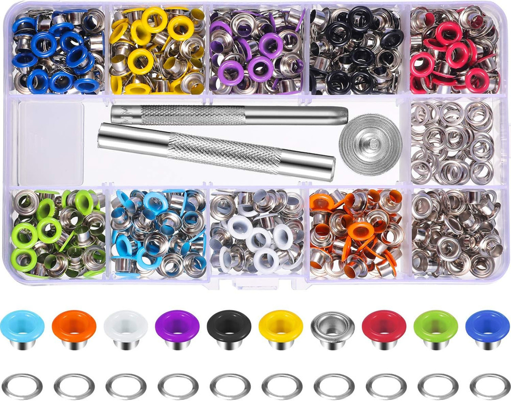 400 Sets 3/16 Inch Metal Grommets Eyelets Kit Multi Color With Tools Box