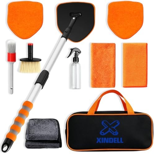 XINDELL Windshield Cleaner Tool, Extendable Car Window Cleaning Kit with 360°