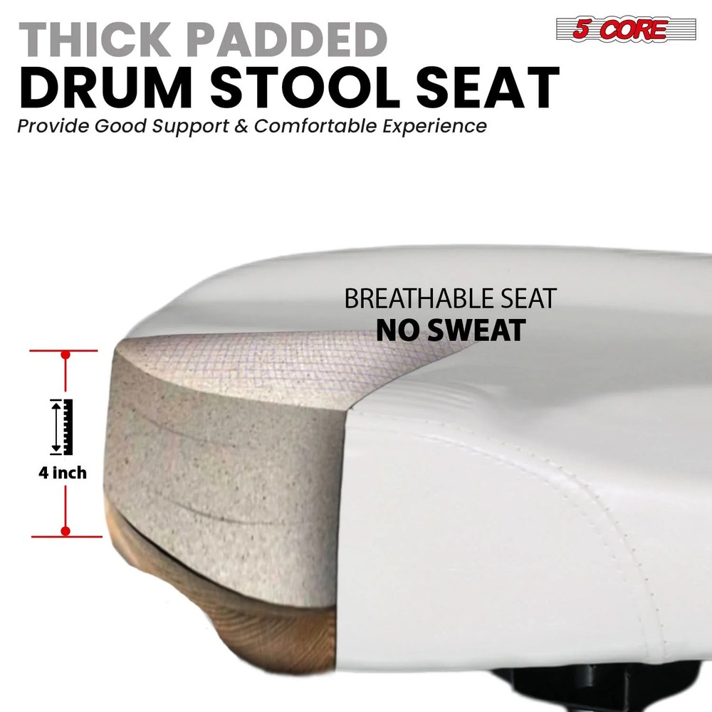 5 Core Drum Throne w Backrest 4" Padded Stool Adjustable 24.5" 441Lb Capacity