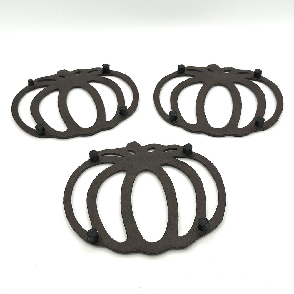 Three Cast Iron Pumpkin Trivets Rustic Fall Kitchen Thanksgiving Farmhouse Table
