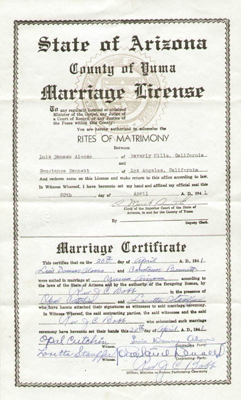 GILBERT ROLAND - DOCUMENT SIGNED 04/20/1941 CO-SIGNED BY: CONSTANCE BENNETT