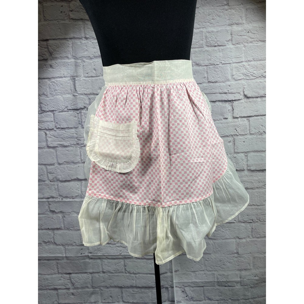 Vintage pink and white gingham hostess apron
