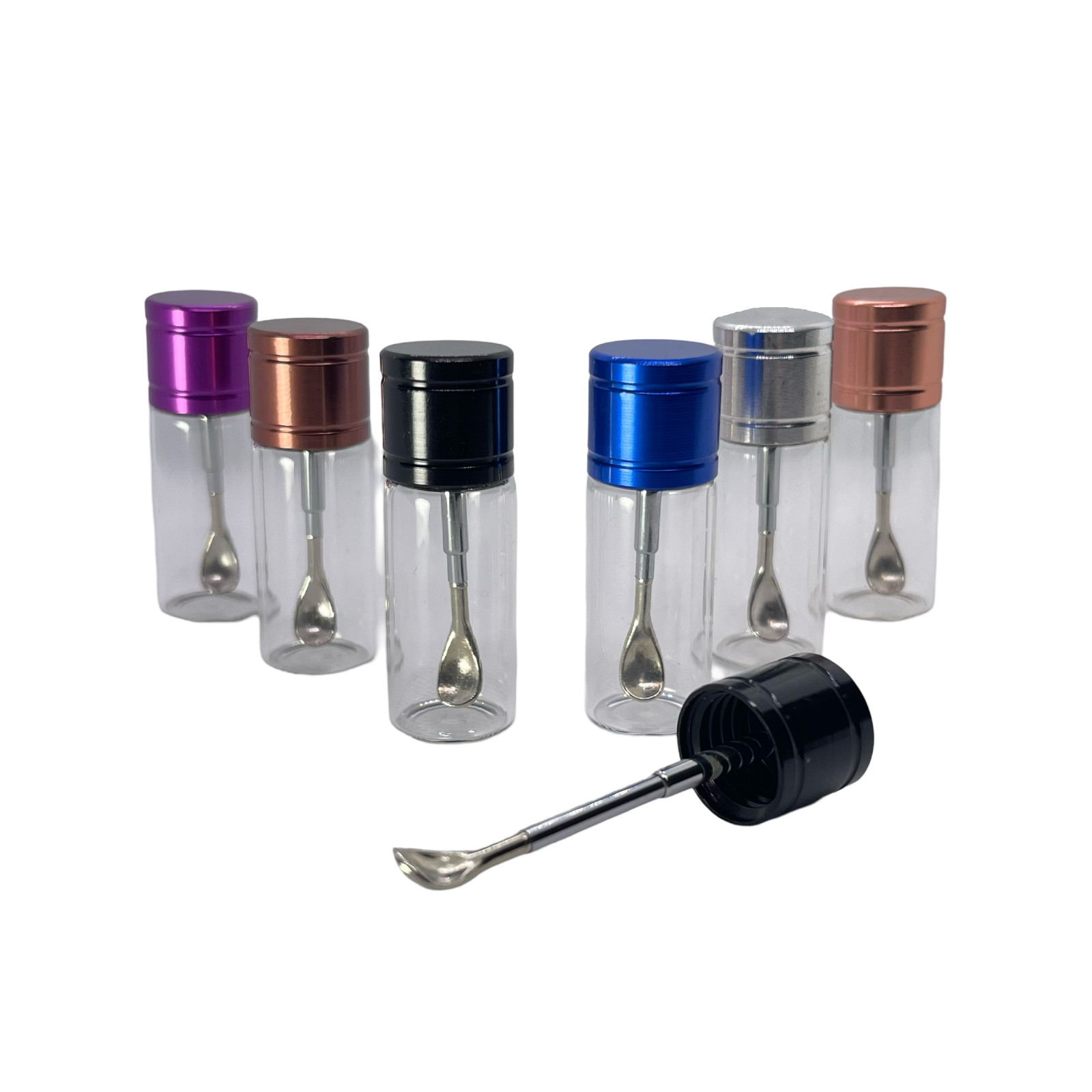 1PC Pocket Glass Holder with Spoon Small Jar Scoop Kit for Cosmetics Supplements