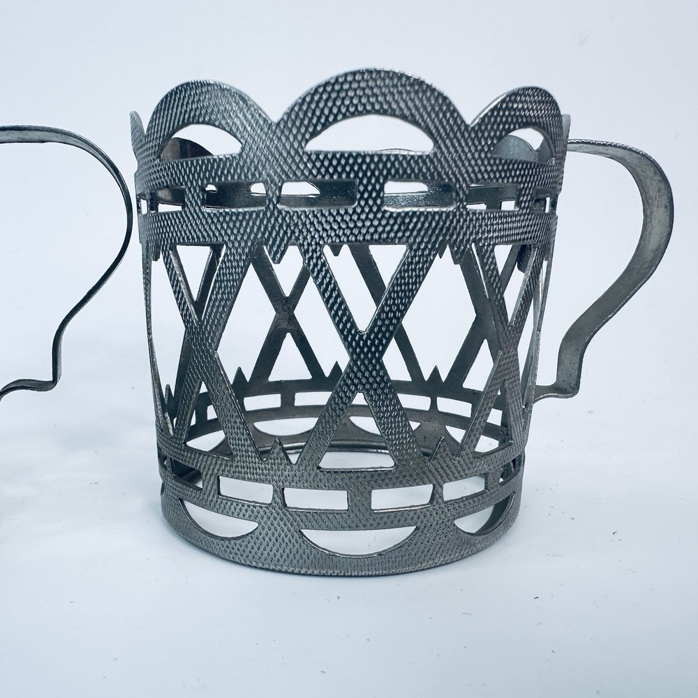 Vintage Pair Podstakannik Tea Glass Holders — Silver-Plated Openwork Cup Holders