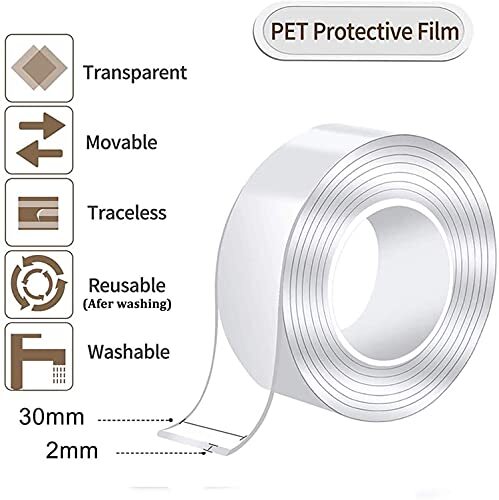 Cinta de montaje extraíble de doble cara Cinta transparente reutilizable, 20ft