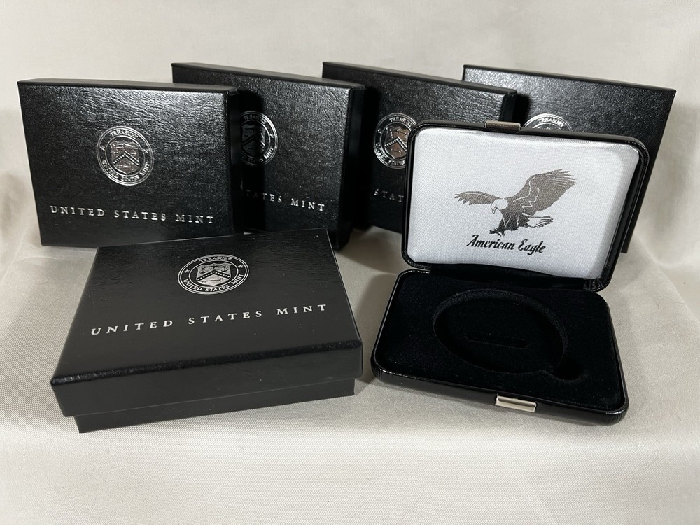 FIVE (5) American Silver Eagle Gift Cases & Boxes with Treasury Emblem - No Coin
