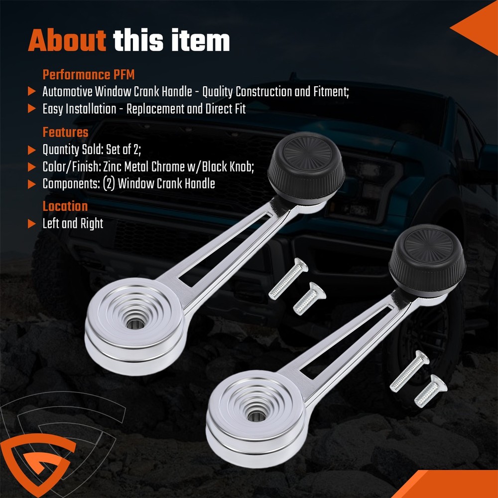 2x Chrome Inside Interior Window Crank Handle Pair Set NEW for Ford Chrome