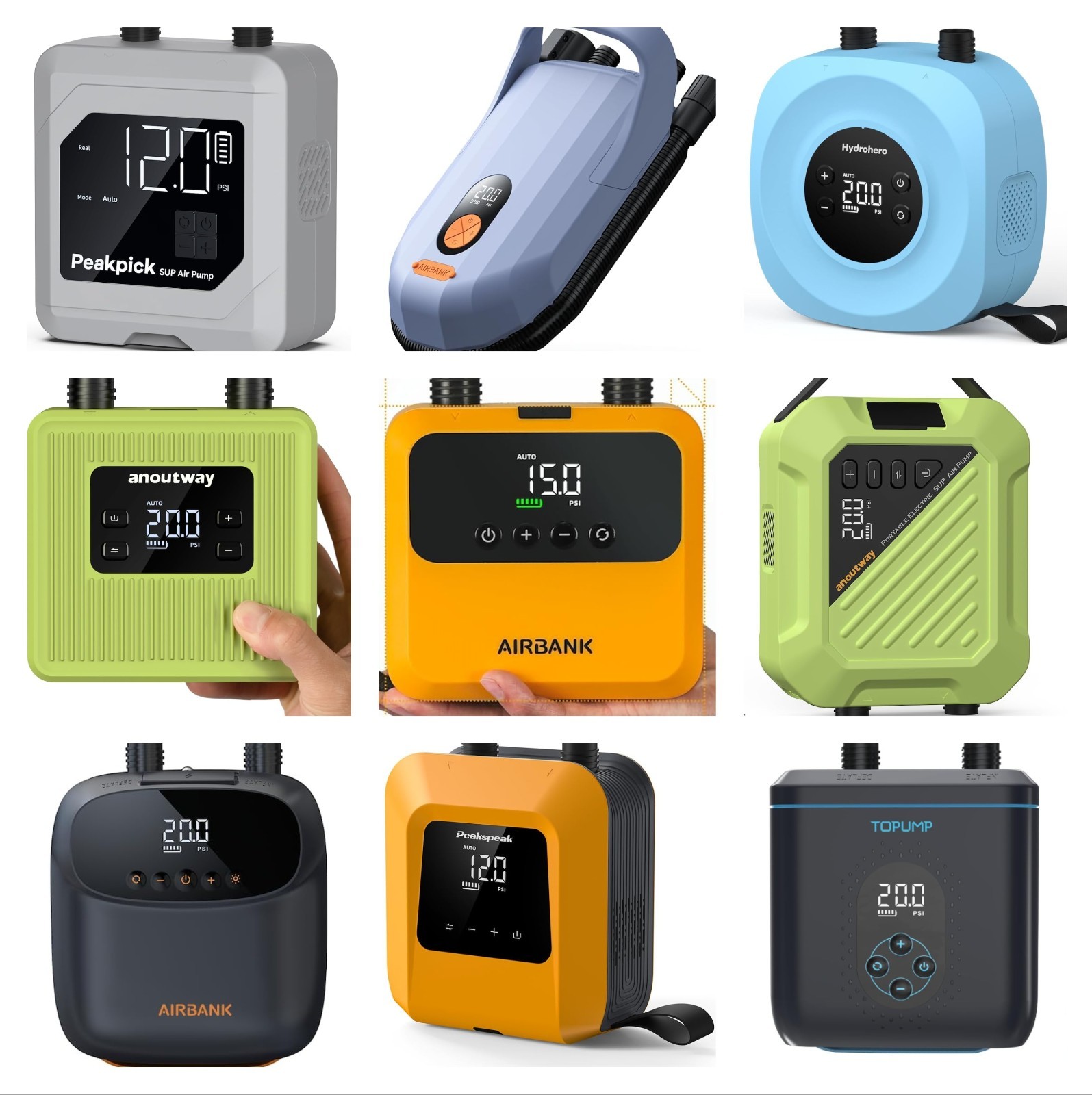 Mutiple 20PSI Portable Electric SUP air pump |  Inflator for paddle board, kayak