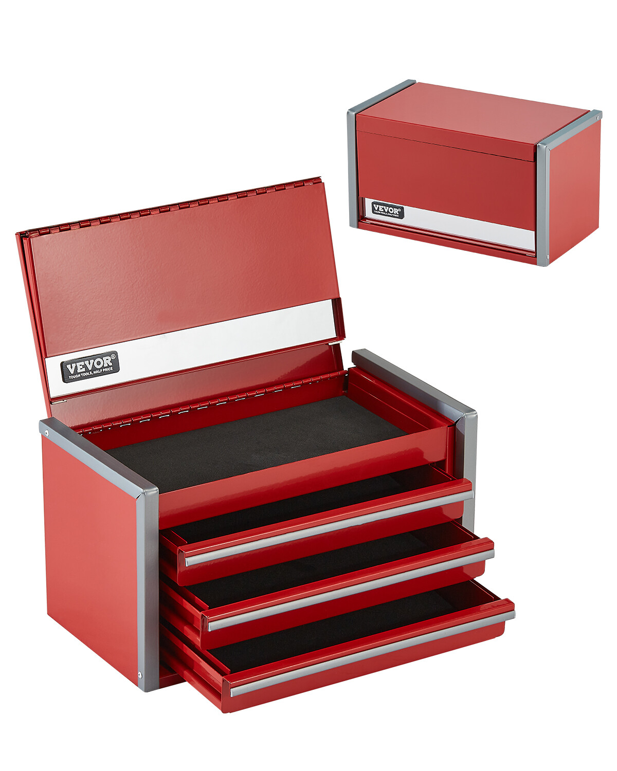 Tool Box 8.6-inch Portable Metal Tool Box 3 Drawers Tool Organizer Red