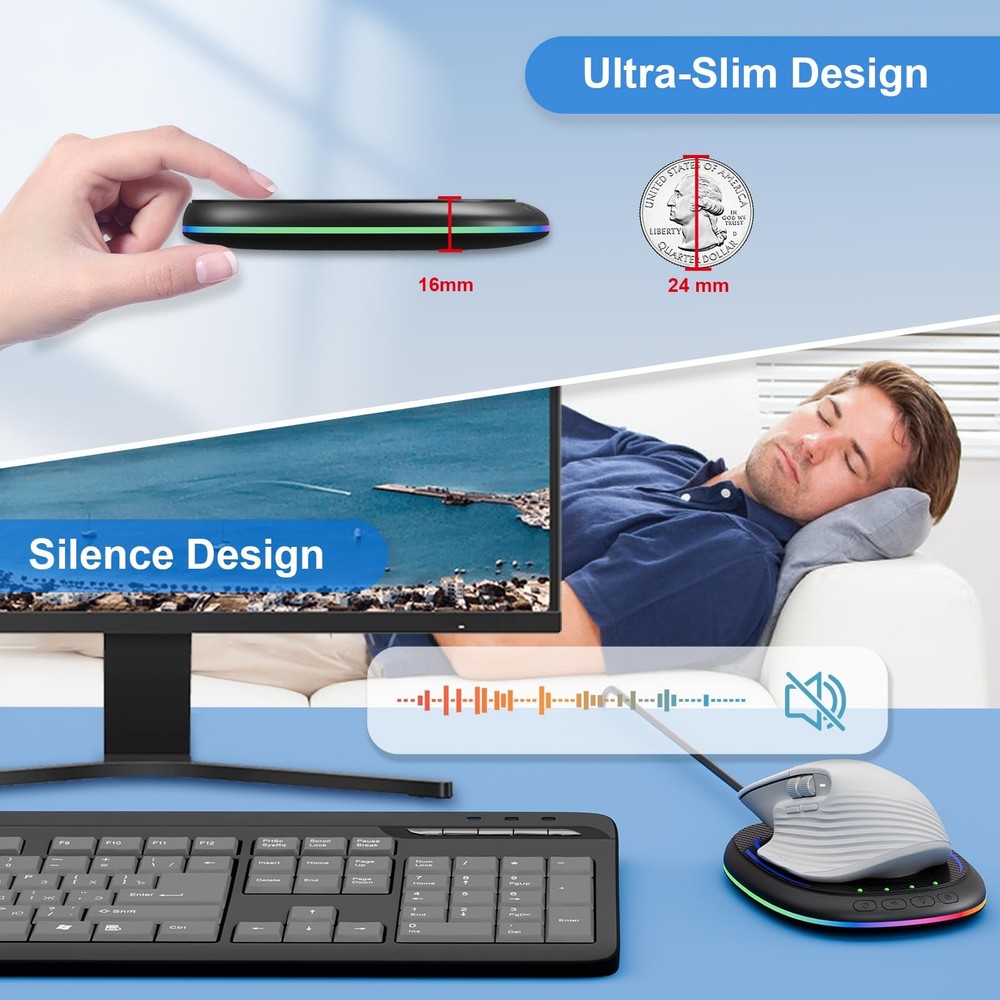 Undetectable Mouse Mover,Ultra-Thin & Silent Mouse Jiggler with Timer,Driver-...