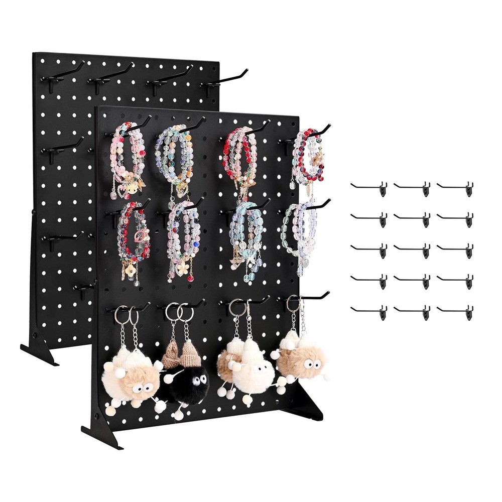Tabletop Pegboard Stand: Cold-Rolled Steel, 15 Hooks, Black