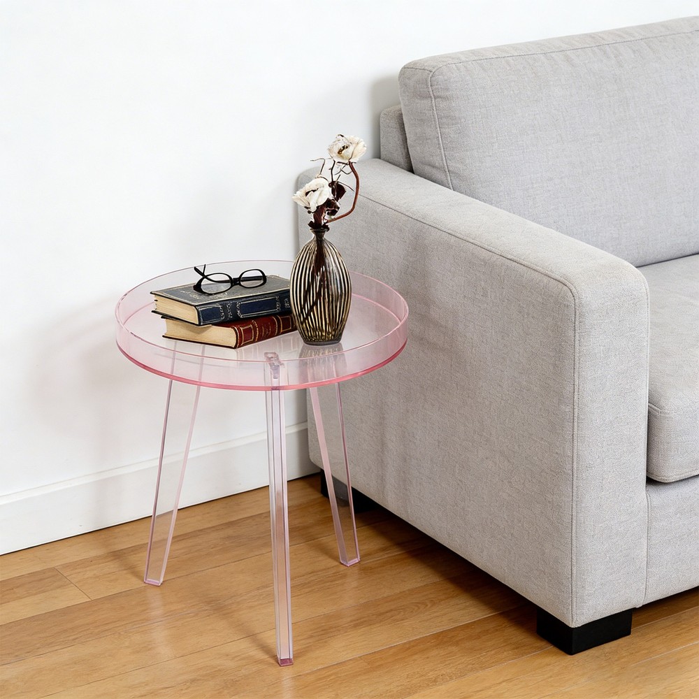 Modern Pink Acrylic Side Table for Spaces, 40*3cm Tabletop Round Side Table