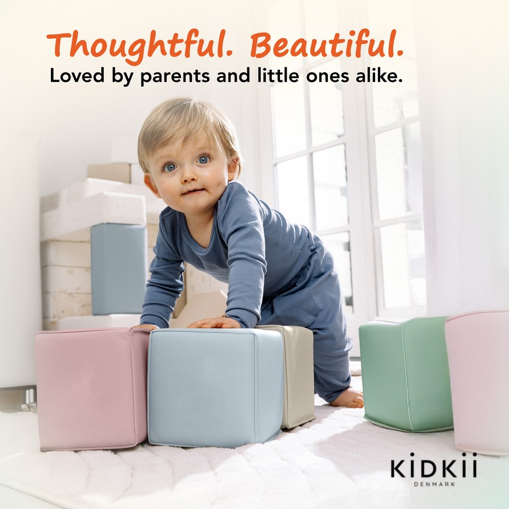 KIDKII 9 Piece Set Mini Builder Cubes Soft Foam Stackable Toddler Blocks, Pastel