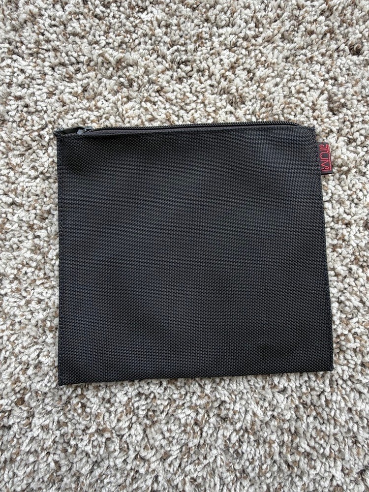 Tumi Small Black Flat Nylon Square Zipper Accessories Pouch