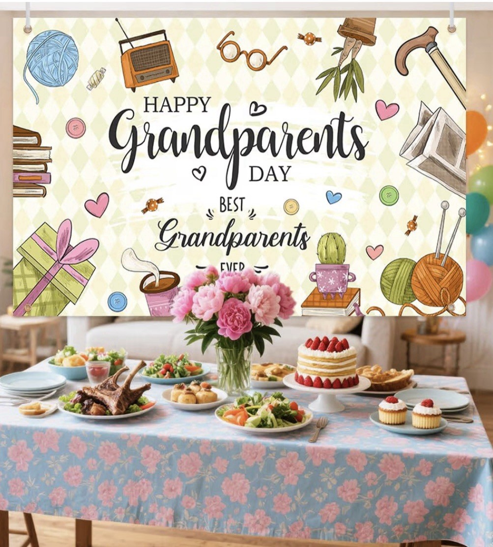 Happy Grandparents Day Banner - Extra Large, Back Ground Retro 5.9 X 3.6 Ft