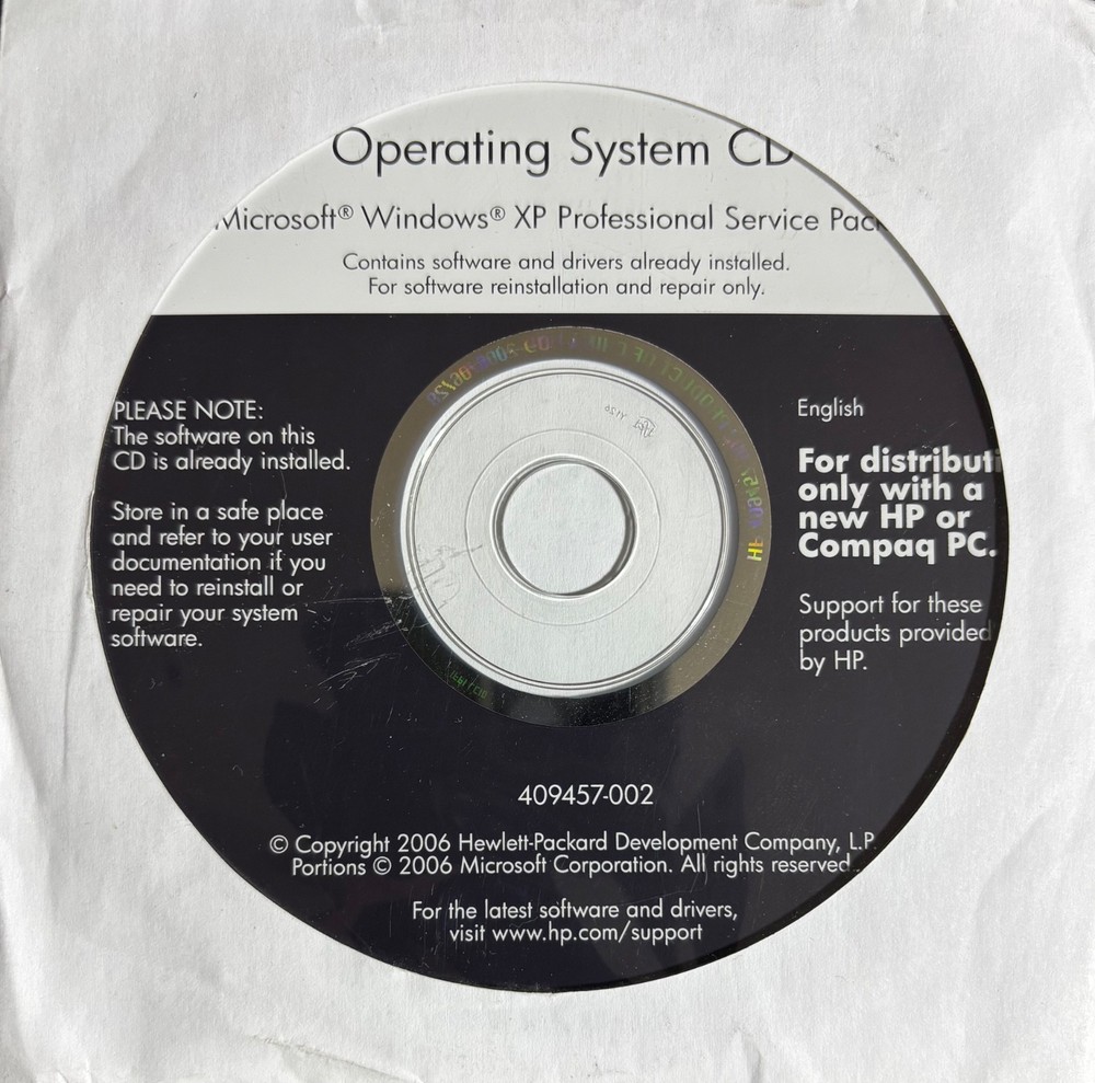 HP Microsoft Windows XP Professional Service Pack 2 Reinstallation CD ~ SP2