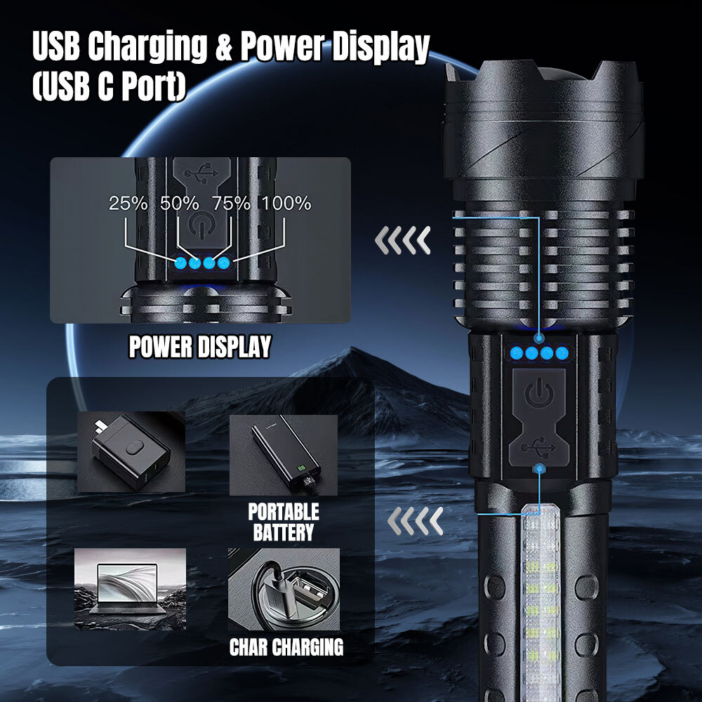 9000000LM LED Flashlight Tactical Super Bright Torch LED Work Light Rechargeable