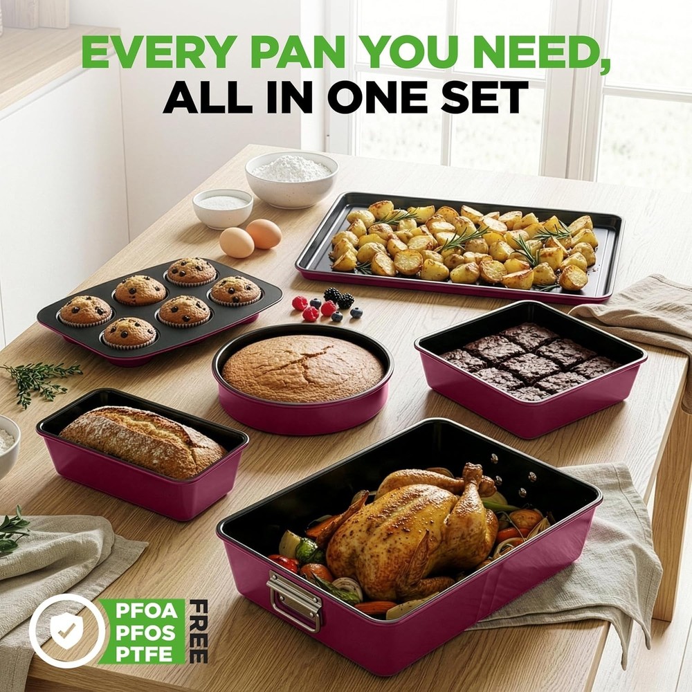 8-Piece Nonstick Stackable Bakeware Set - PFOA, PFOS, PTFE Free Baking Pan Se...