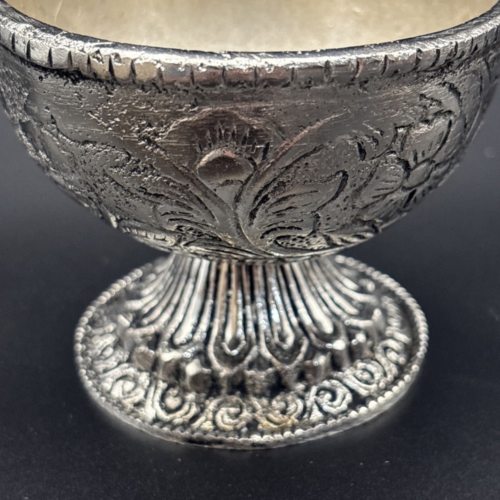 German Silver Bowl With Two Parrots Hand Crafted 3” Dia