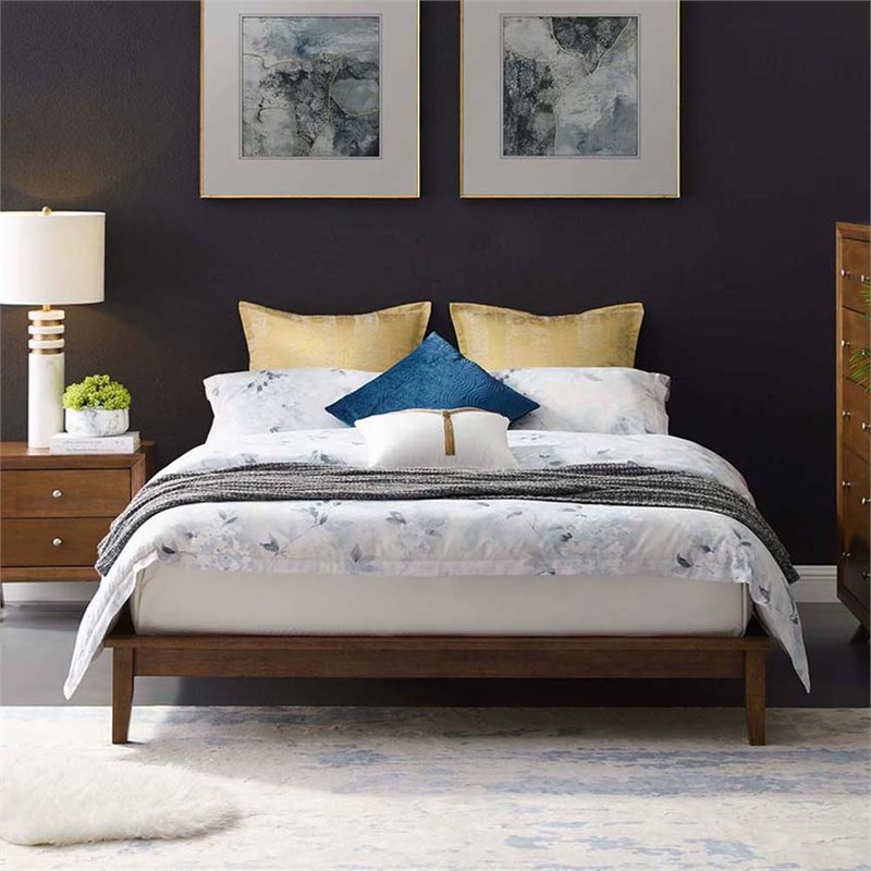 Modway Lodge Queen Modern Solid Wood Platform Bed Frame in Cappuccino