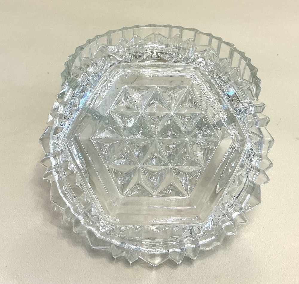 Anchor Hocking Crystal Covered Round Lid Geometric Pattern Candy Trinket Dish