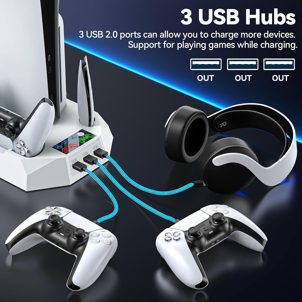 PS5/PS5 Slim Stand and Cooling Station with Controller Charging Station