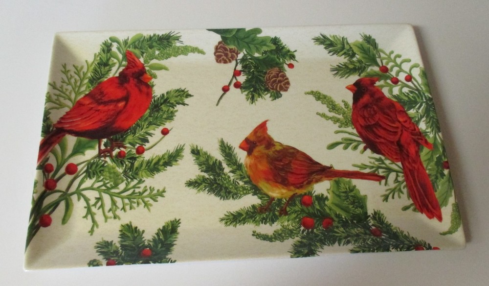 Noble Excellence CARDINAL Rectangular Holiday Platter Tray NIB