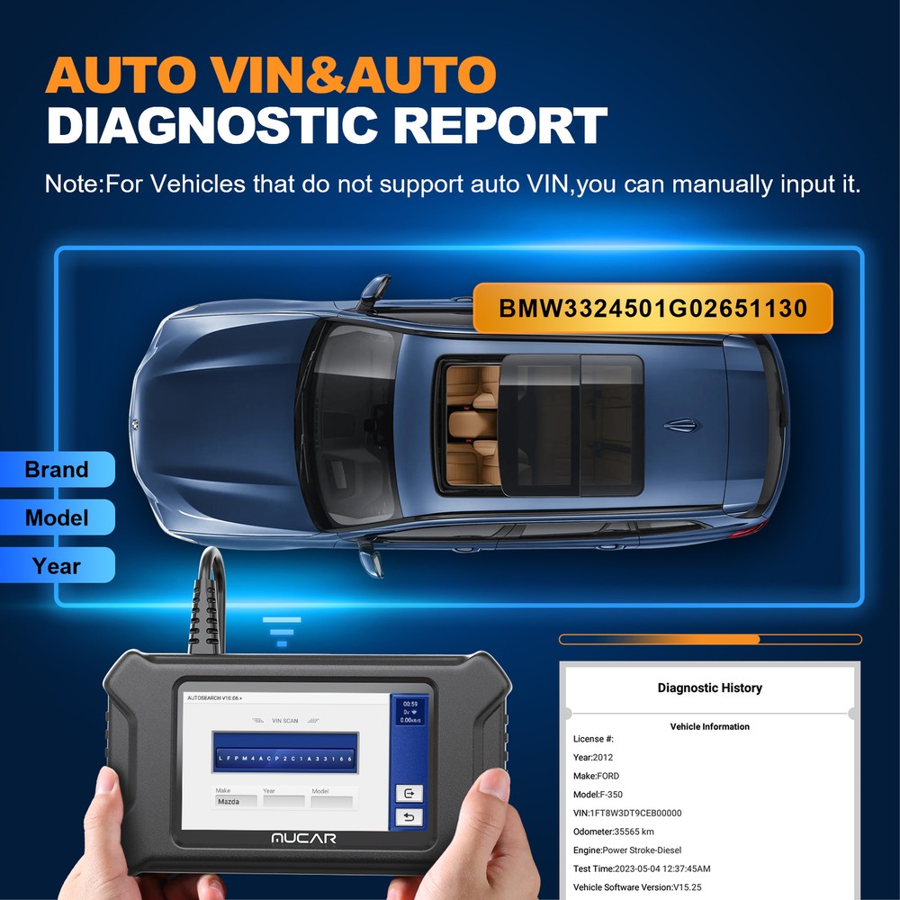 MUCAR Car Diagnostic Scanner Tool OBD2 Code Reader Engine SRS ABS Oil EPB SAS