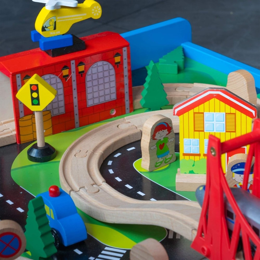 Wooden Train Table with Accessories