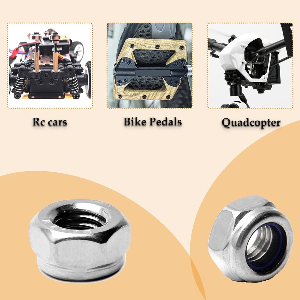 120PCS M3 Locknuts Metric Nylon Inserted Hex Lock Nuts Self-Lock