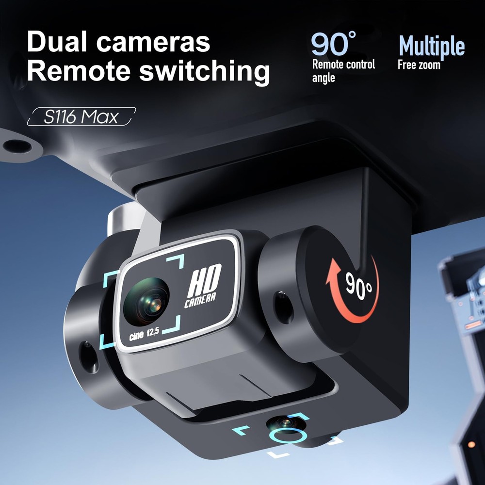 S116 GPS Drone with Screen Controller, Two-batteries, Black - 2 batteries