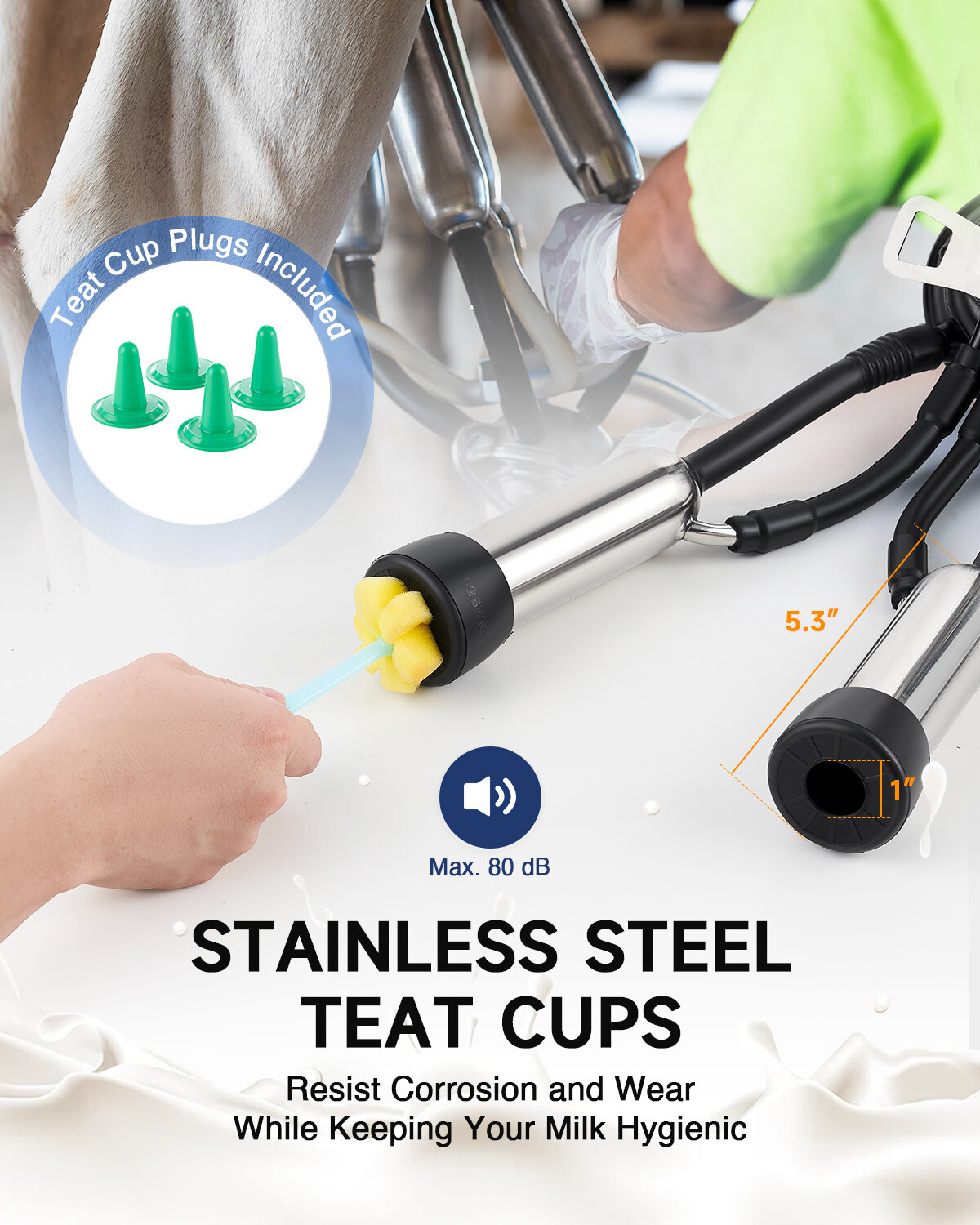 CREWORKS Electric Milking Machine Cow Milking Equipment 25L 304 Stainless Steel