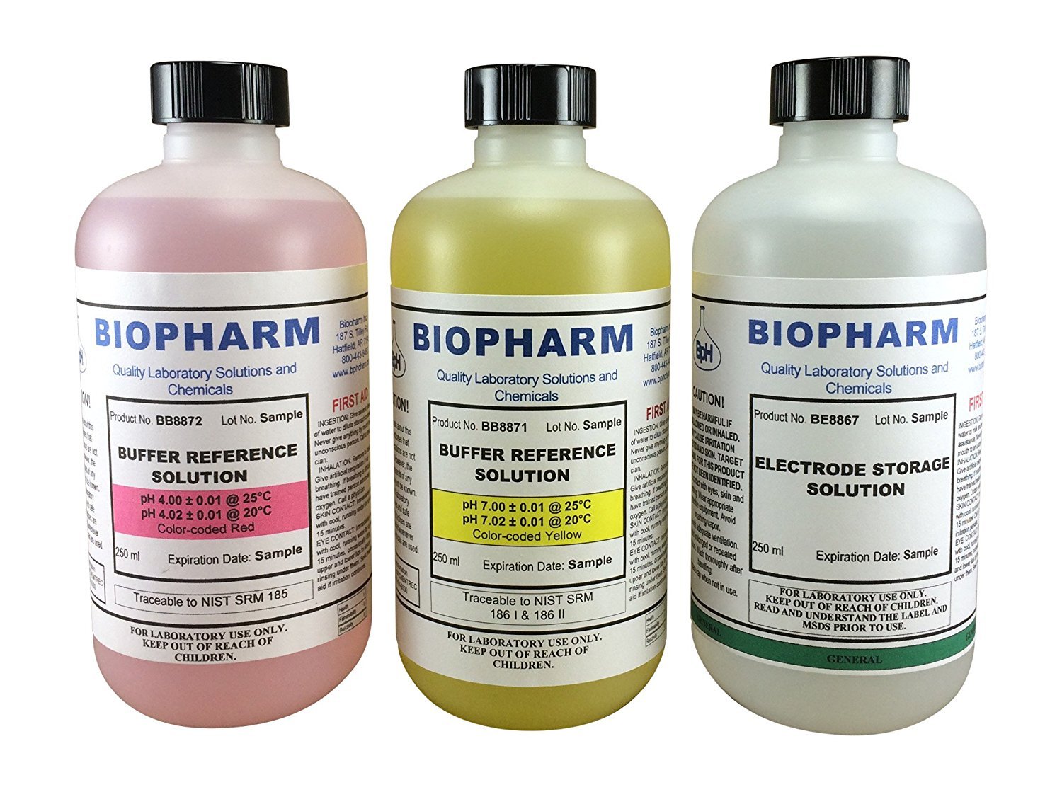 Biopharm pH Calibration Solution Kit (3) 250 mL (8oz) Bottles pH 4.0, pH 7.0 and