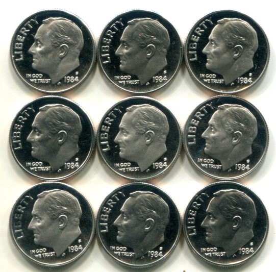 Roll of GEM PROOF CAMEO 1984-S Clad Roosevelt DIMES - Free Shipping