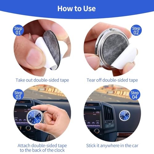 Mini Car Clock Stick on Dashboard Luminous Tiny Vent Analog 2 Black, White