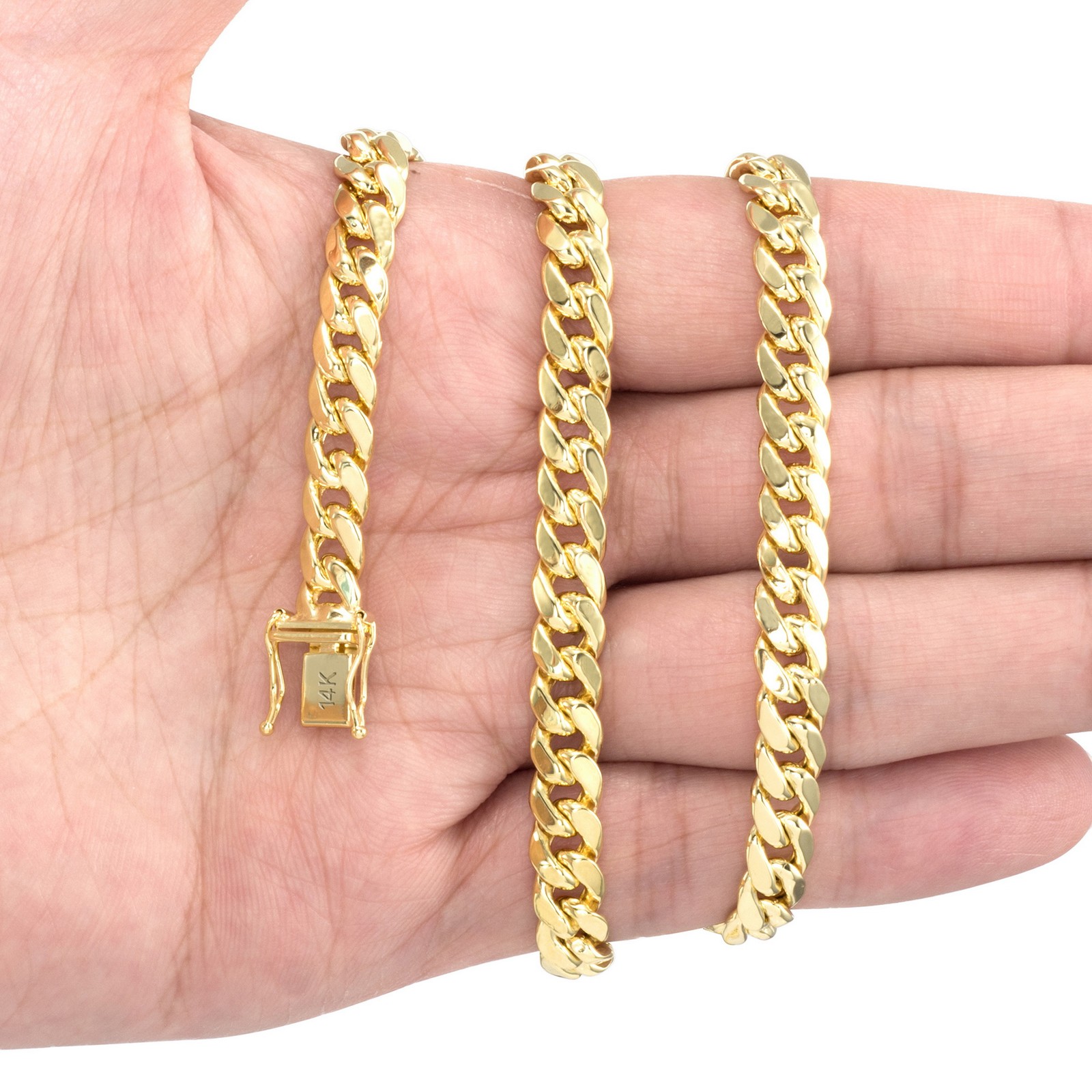 14K Yellow Gold 6.5mm Miami Cuban Link Chain Bracelet Mens Womens 7" 8" 9"
