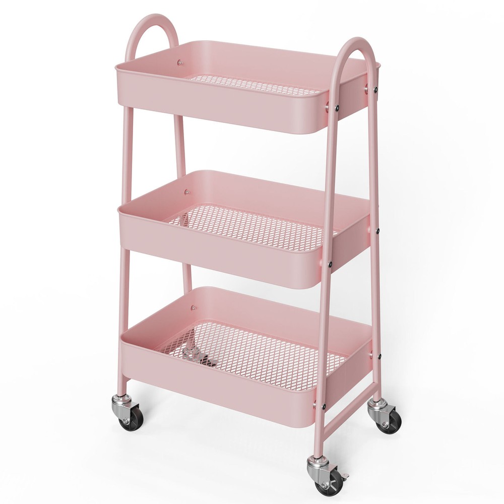 Colorful 3-Tier Storage Trolley with 2 Lockable Wheels - Versatile Organizer