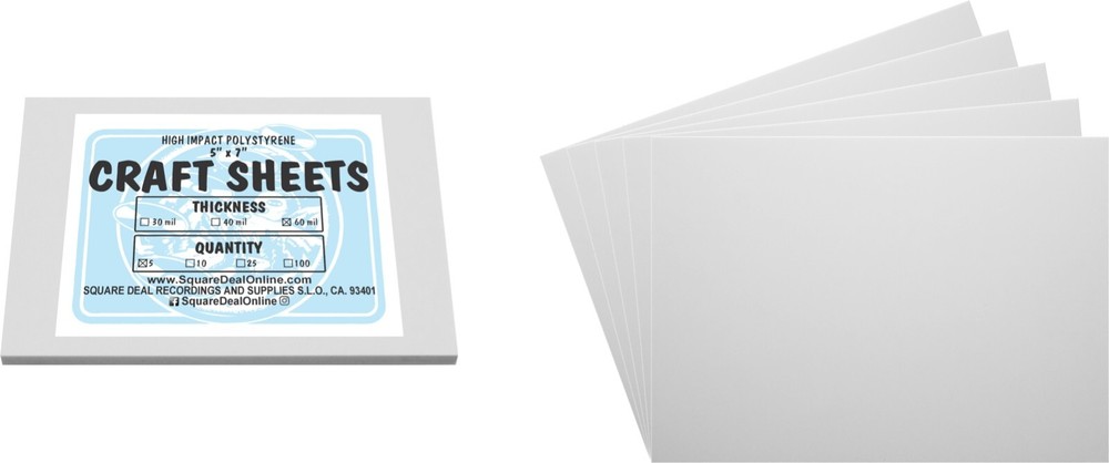 White Flex Plasticard Polystyrene Craft Sheets - 5"x7" - .060" thick - 5 Pack