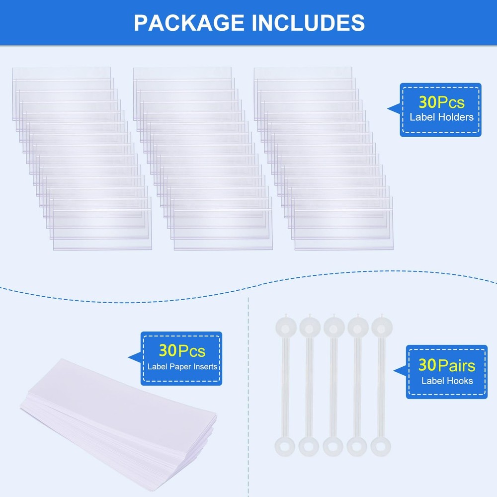 30 Pcs Wire Shelf Label Holders Plastic Basket Label Holders with Inserts Cle...