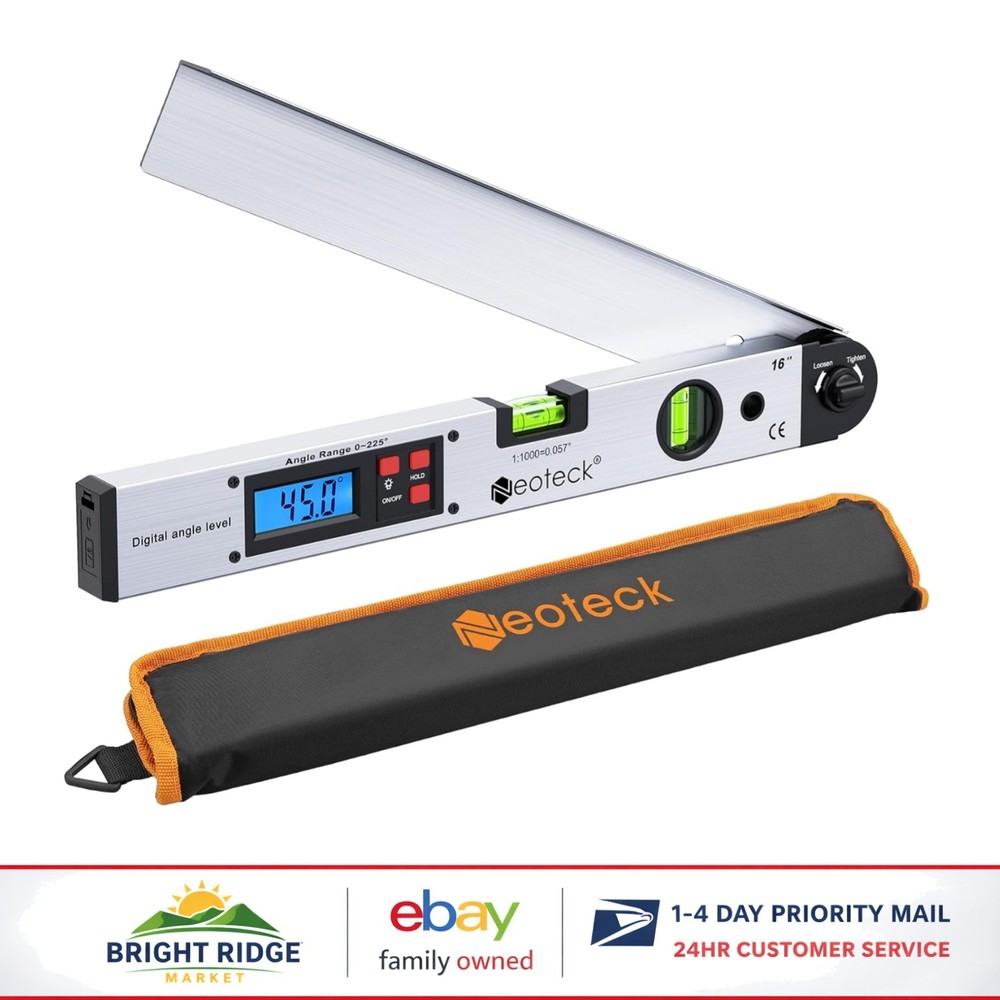 Backlit LCD Angle Finder Protractor with Horizontal and Vertical Bubble Levels