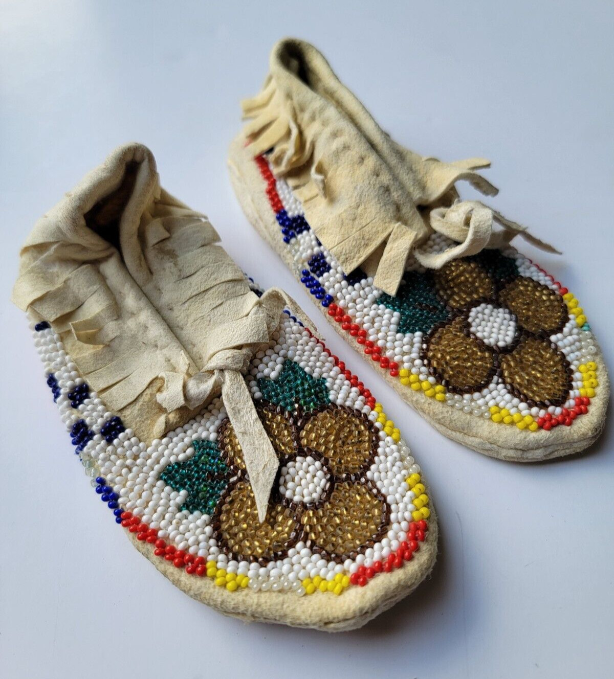 MODERN Beaded Multicolored Indian Floral Child Moccasins Native Beadwork